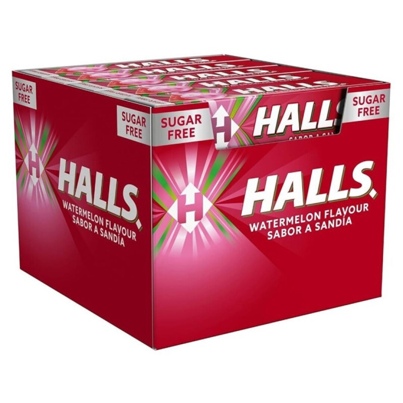 CONJ.20 PACOTES CARAMELOS HALLS SABOR A SANDIA S/AÇUCAR 32GS