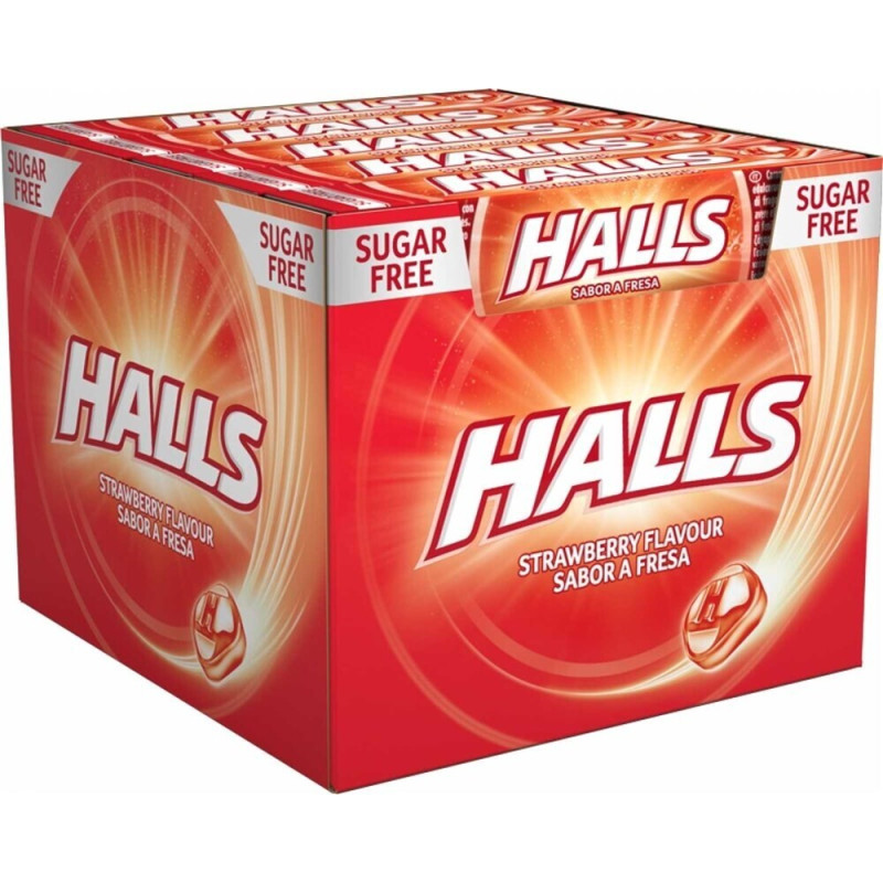 CONJ.20 PACOTES CARAMELOS HALLS FRESA S/AÇUCAR 32GR