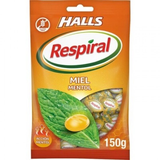 HALLS RESPIRAL REBUÇADOS MEL MENTOL 150GRS