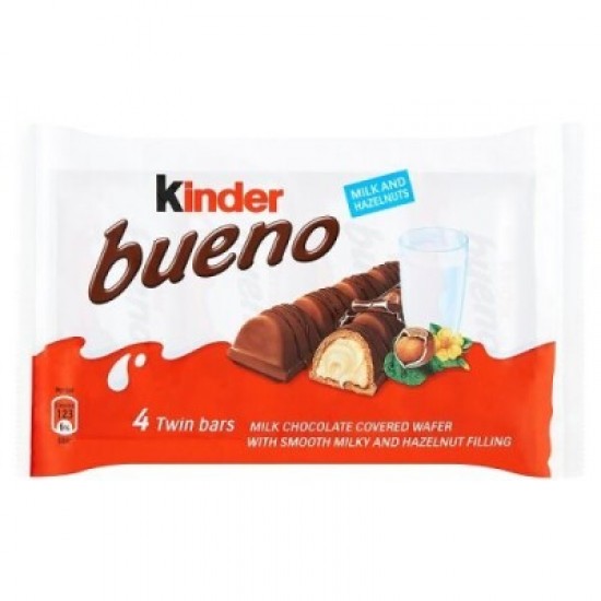 KINDER BUENO BARRAS CROCANTES RECHEADAS LEITE/AVELÃS T4